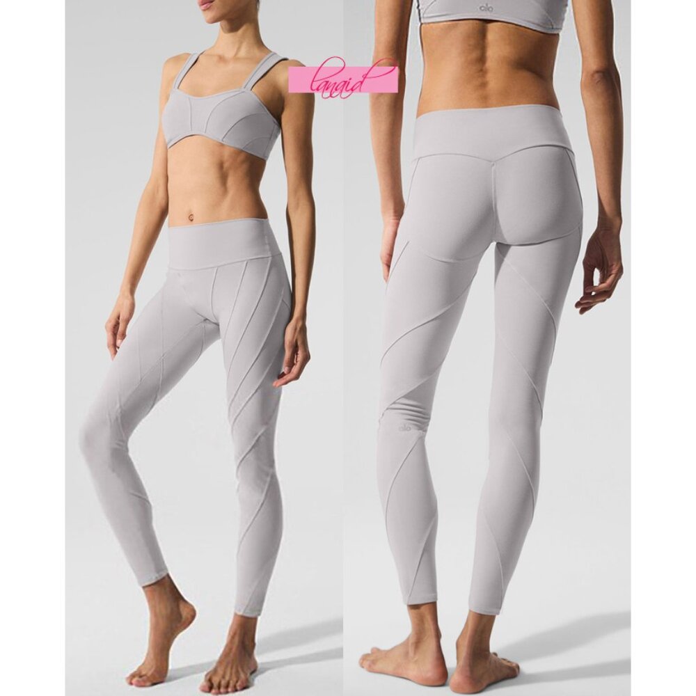 BUNDLE Alo Washed Alosoft Sunray Bra & High-Waist Legging Grey Sky Wash SET XS